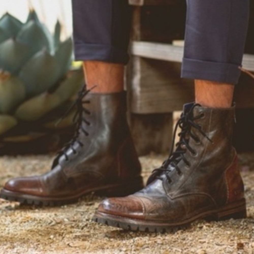 Bed|Stu Leather Protege Cap Toe Ankle Combat Boots Brown Men's Size 11.5
